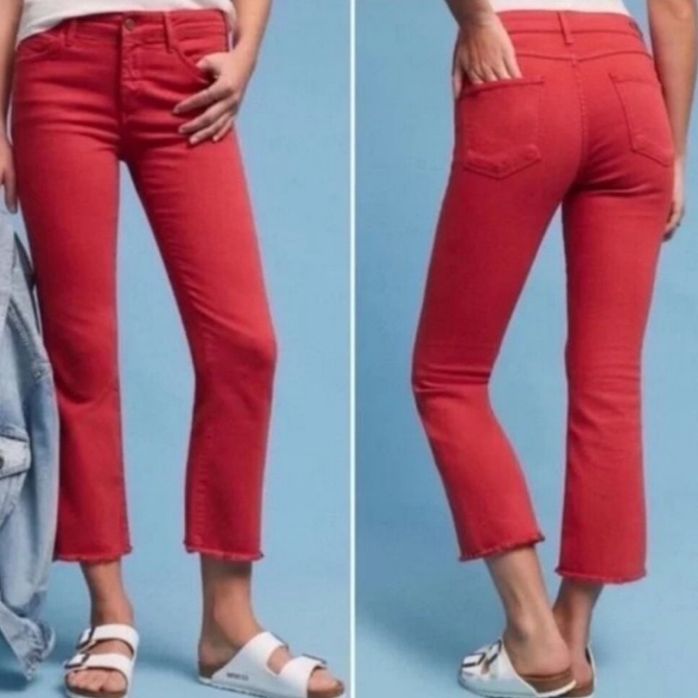 Red Anika Mid-Rise Crop Flare Jeans